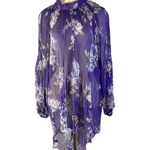 City Chic Purple Floral Sheer High Low Dress  Size Medium Cold Shoulder
